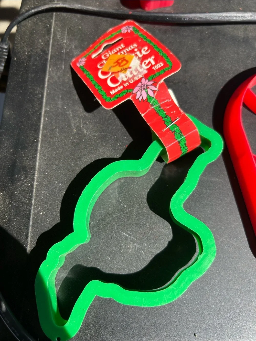 Vintage set of 6 NOS Holiday Candy Cane & Santa Cookie Cutters - Red & Green